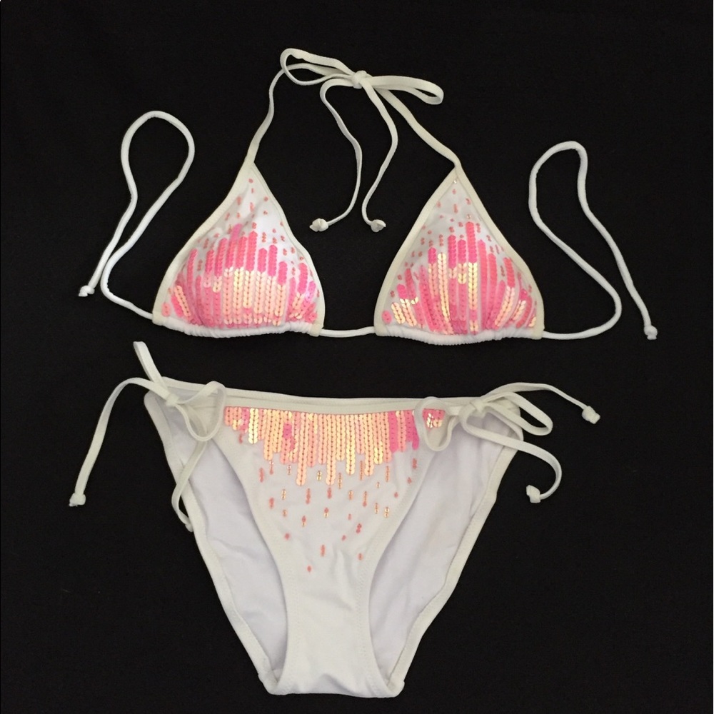 VICTORIA SECRET Pink/White sequin bikini.  NWOT Sm